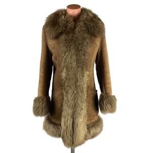 Genuine Shearling Sheepskin Penny Lane Leather Coat Made in Spain M-L